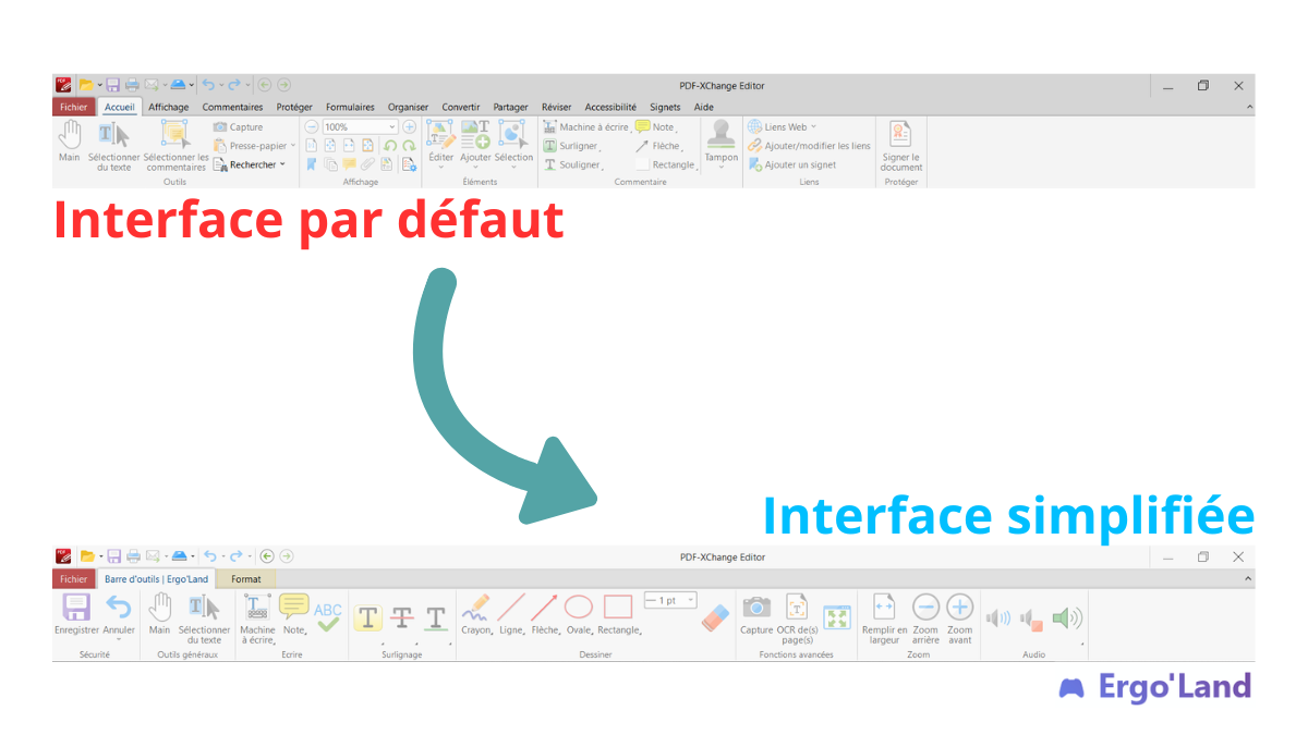 Barre d'outils simplifiée pour PDF-XChange Editor